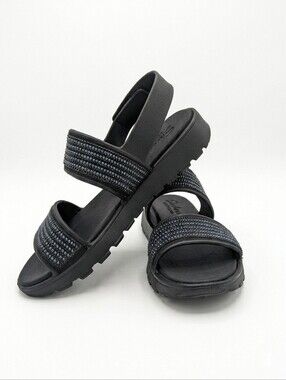 Skechers Foamies Footsteps How Extra Black Rhinestone Sandals | Size 11